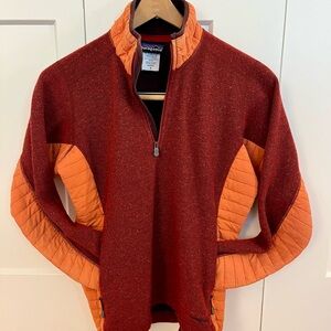 Patagonia Red and Orange Quarter-Zip Pullover Size Small